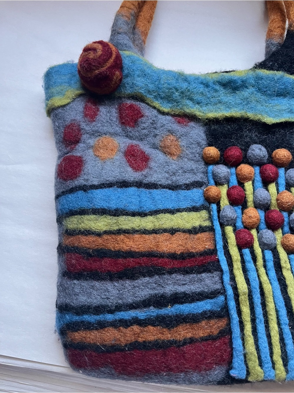 Rising Tide Multicolor 100% Wool Felt Shoulder Bag with Bauble Accents - Picture 3 of 11